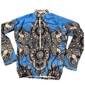 Paladin Cycling Jersey Mens Medium Long Sleeve Full Zip Blue Paisley Road Bike